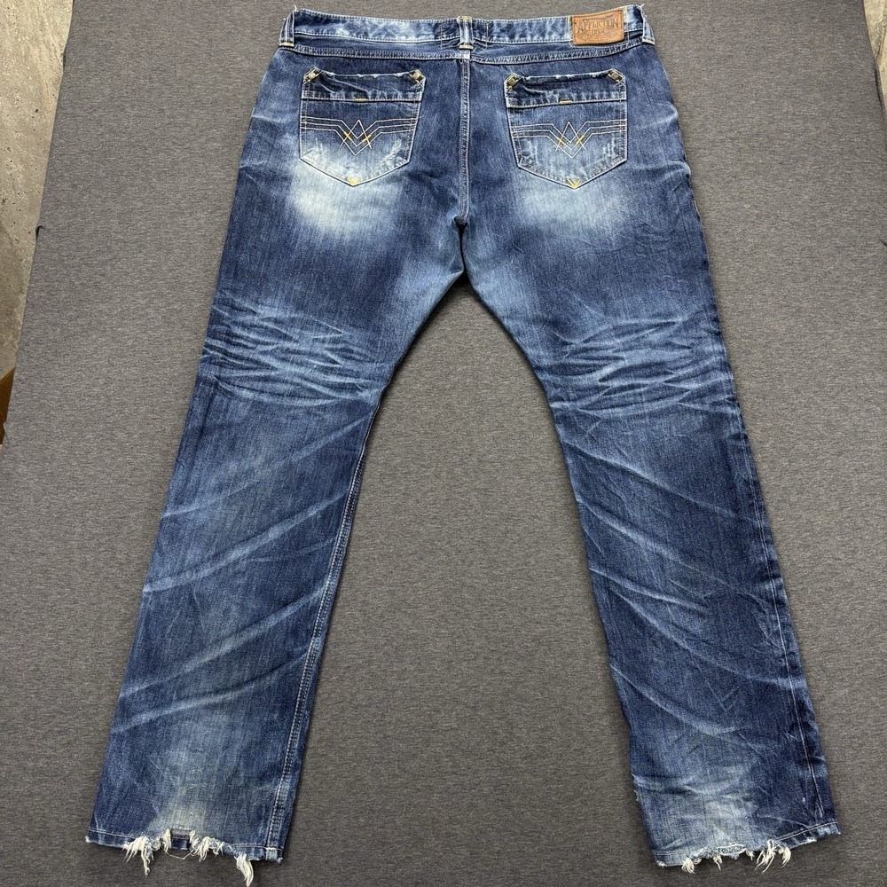 Affliction Gage Premium‎ Jeans Mens 42x35 Distressed Straight Leg Embroidered